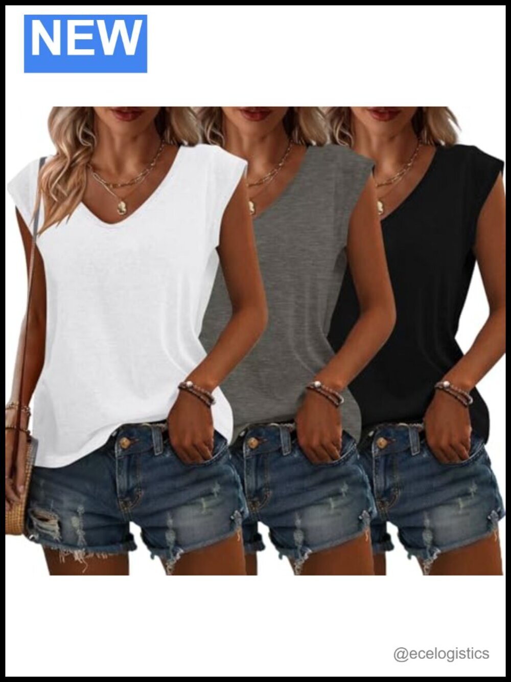 3 Pack Womens Cap Sleeve V Neck Tops Summer Spring Outfits Beach Vacation